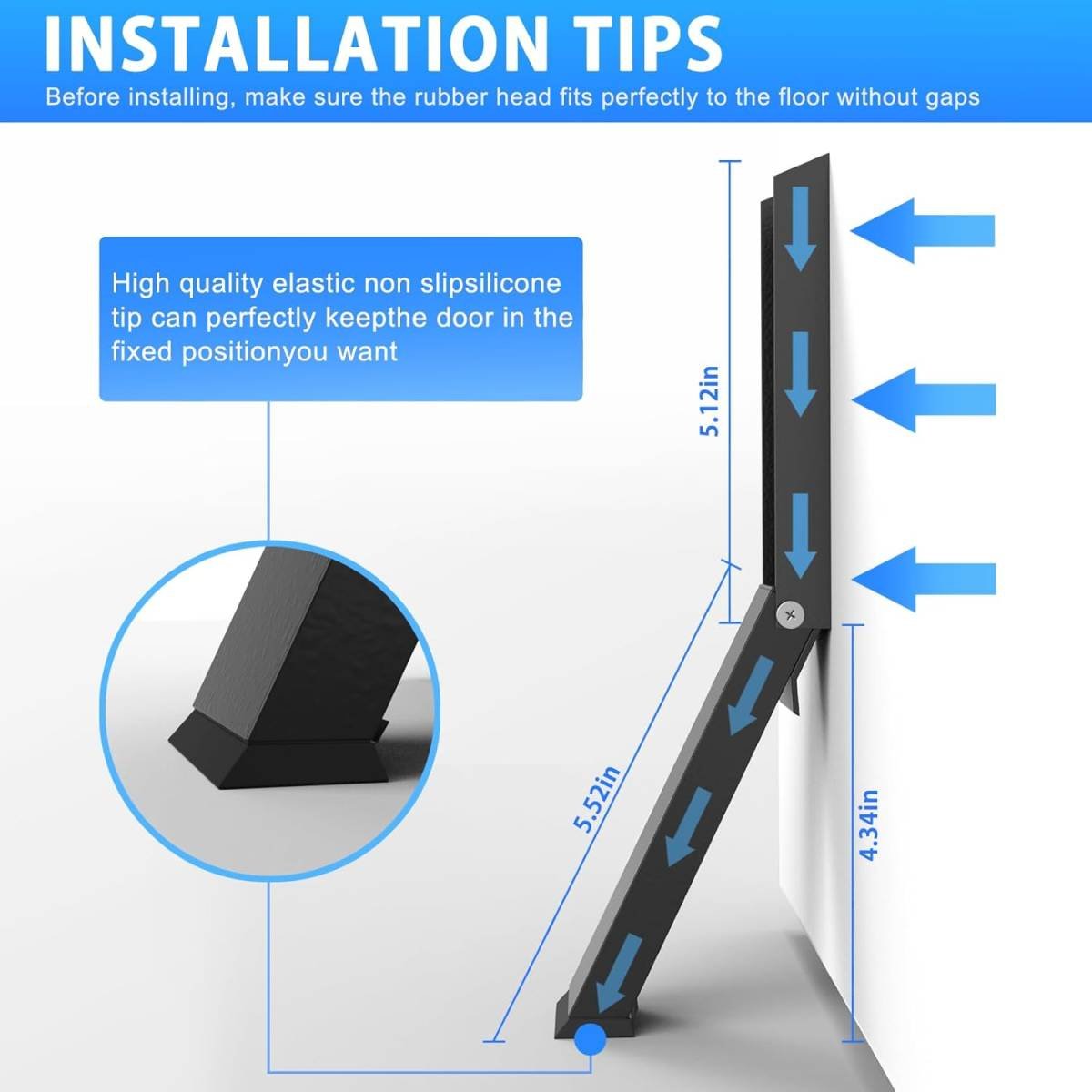 Black Folding Metal Door Stop Foot Operated No Drilling Installation