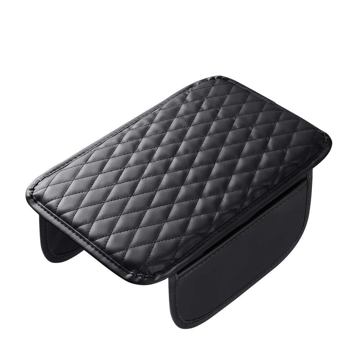Comfortable Car Center Console Cushion Armrest Dog Cat Paws Protect Cover Non-Slip with 2 Storage Bags for Cars Interior Accessories (Black, Long Narrow)