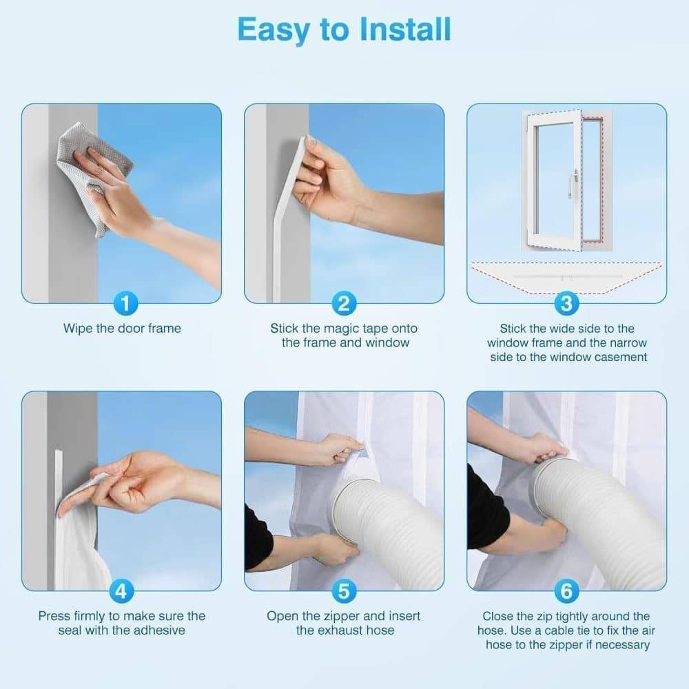 Window Seal Sealing Cloth for Portable AC with Zipper and Tape, Compatible with All Mobile Air Conditioners, 400 x 37cm