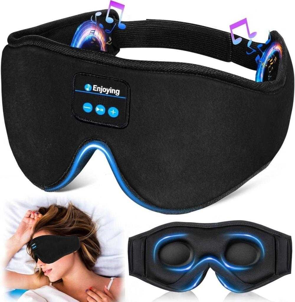Bluetooth Sleep Headphones in Headband with Eye Mask, Wireless Stereo Music for Sleep and Relaxation, Black