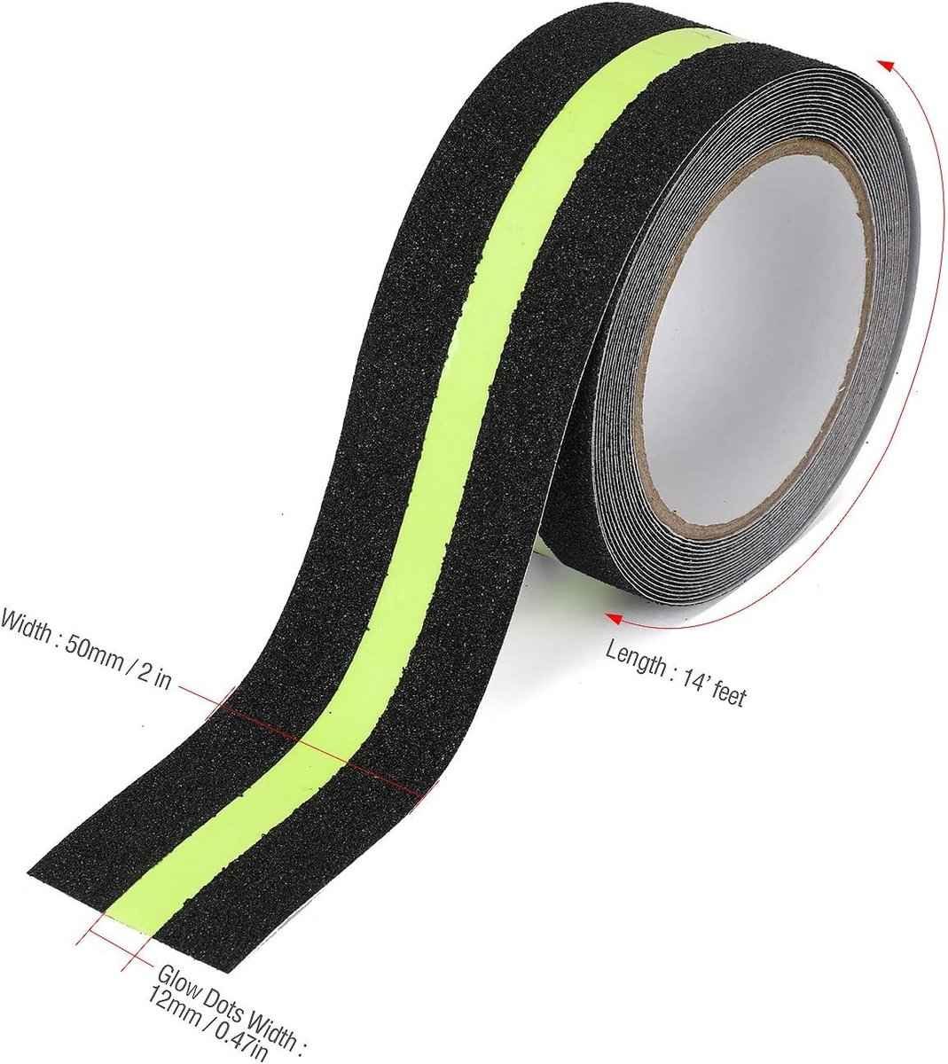 Roll Anti-slip adhesive tape - Stair tape - with glow-in-the-dark light film - Anti-slip Griptape - Glowing in the Dark - safety tape for stairs, ladders, slippery floors, indoors and outdoors - Safety tape - 5 m x 5 cm