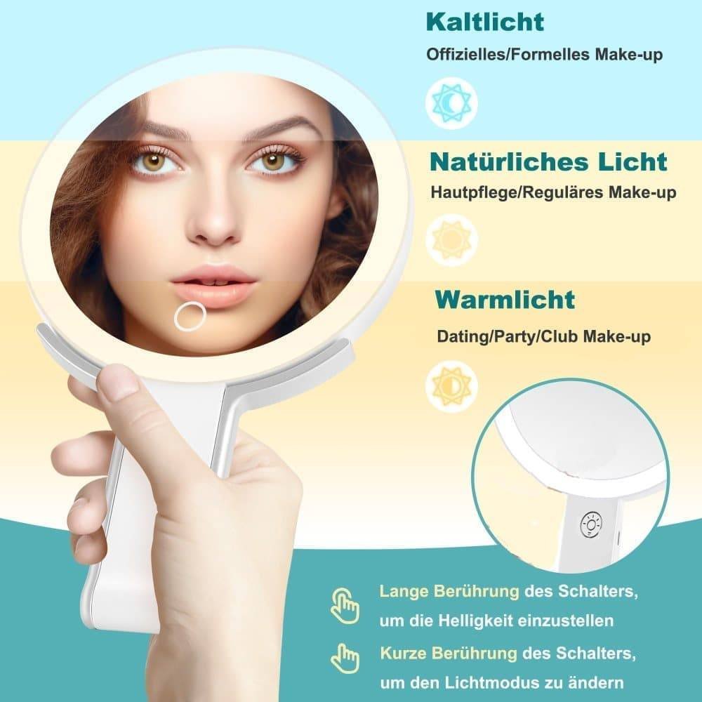 10X/1X LED Makeup Mirror with Adjustable Lighting, Double-Sided Magnifying Mirror for Skin Care, Compatible with All Brands