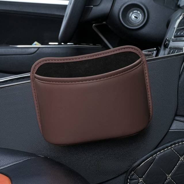 Coffee Waterproof Leather Car Hanging Storage Organizer with Back Clip 20 x 14.5CM – Mutifunctional Car Trash Bin Cup Holder Phone Storage Pocket for Seat Back, Door & Center Console