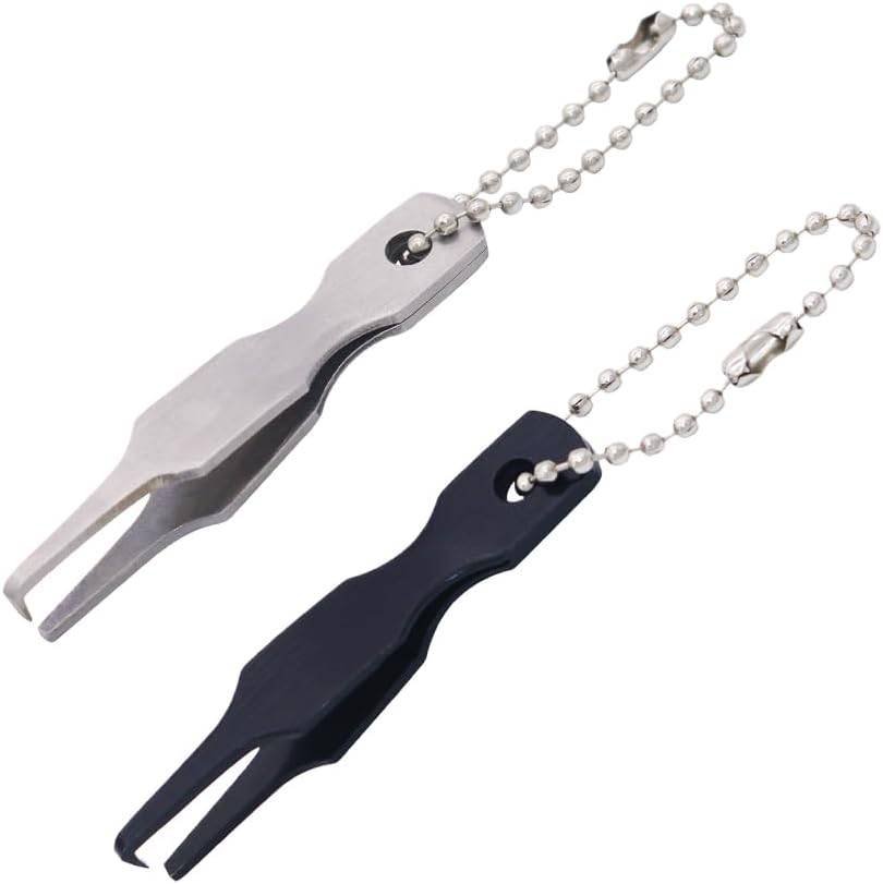 2 Pcs Split Ring Pliers Black & Silver Stainless Steel Fishing Pliers for Rigging and Bait with Keychain