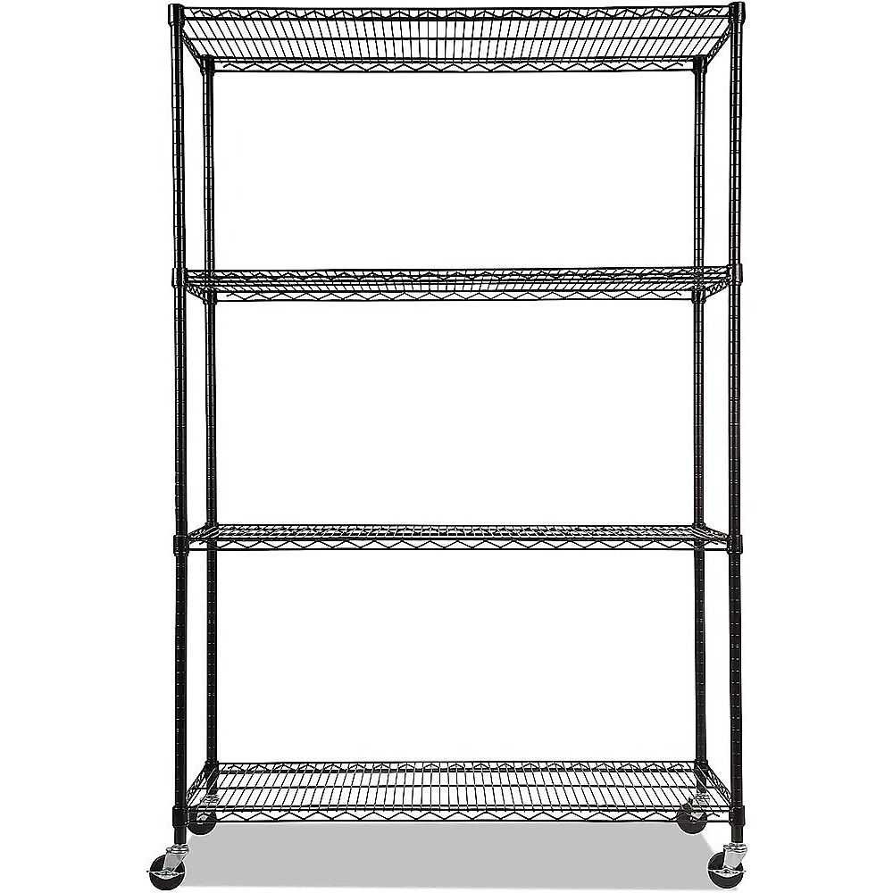 Modular Wire Storage 150x35cm Steel Shelving Black With Wheels For Garage Warehouse Or Kitchen Organisation