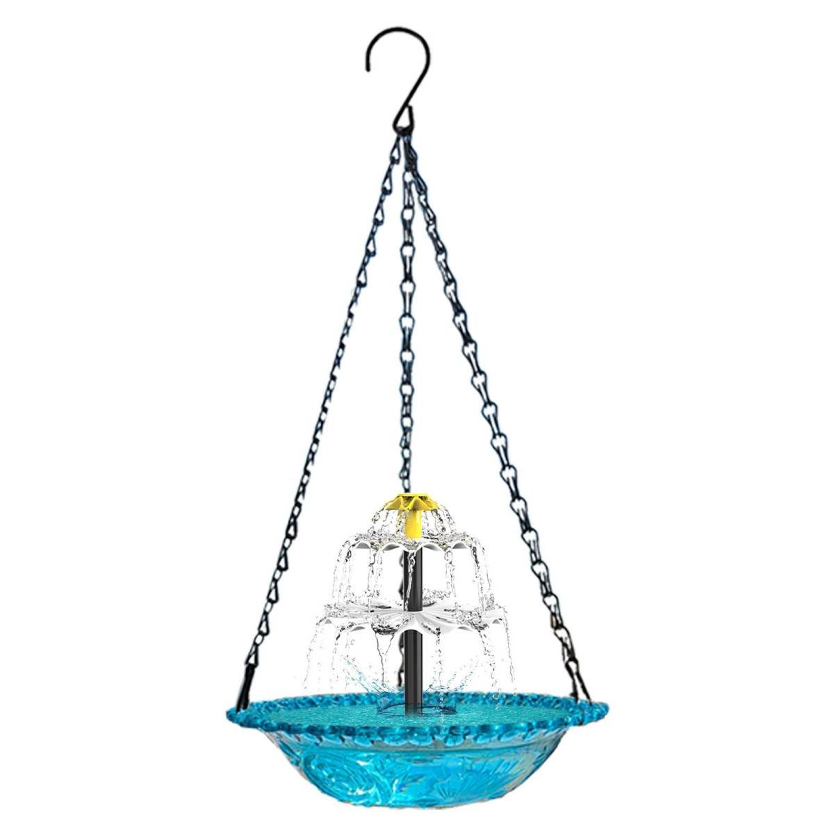 Grey Solar Hanging 3-Layer Cascade Bird Bath Fountain & Wildlife Feeder - 9.25"W Bird Bath Bowl with Solar Powered Pump for Outdoor Garden Backyard Patio Lawn
