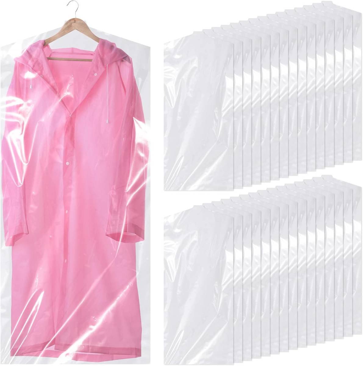 30 plastic clothing covers, 60*140cm laundry bags, transparent clothes hangers, clothing bags, dustproof garment protectors for clothes, shirts, jackets, suits, jumpers (transparent)