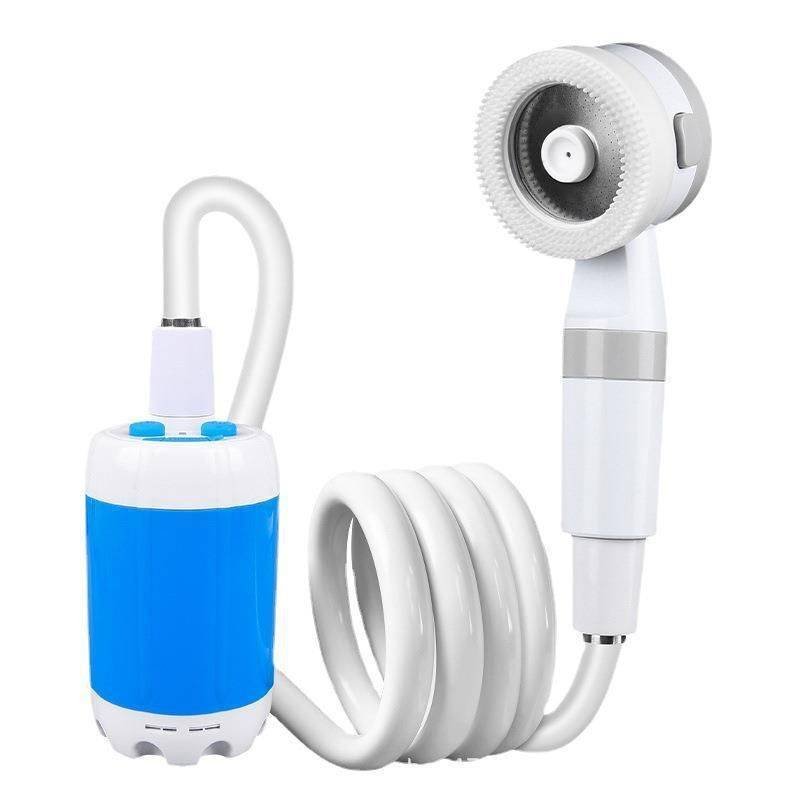 Portable Shower，Outdoor dormitory bath artifact Electric Rechargeable Portable Camping Shower, simple car self-priming shower，pet Shower, Blue（17*6.5cm)