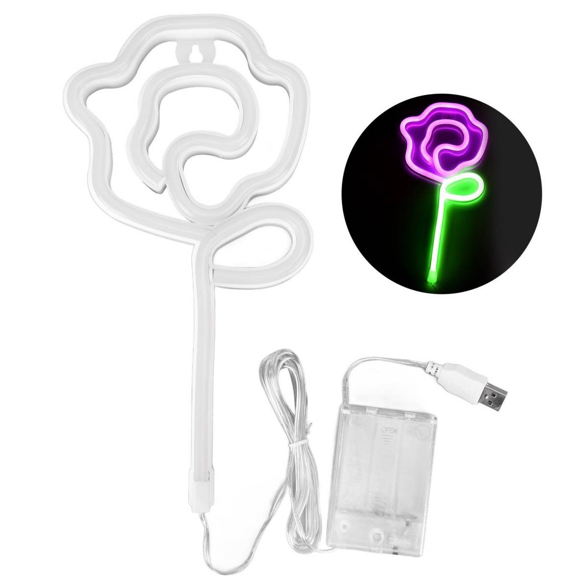 Neon Lights Rose Flower Style Valentine's Day Proposal Wedding Confession Scene Home Decoration LightsPink Light Green Light