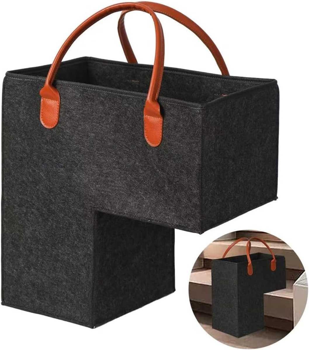 Stair Organizer Basket - Stair Basket - L-shaped Foldable Stair Basket - Storage Bag - Felt Stair Basket - Laundry Basket - Toy Basket - Household Items - for Laundry, Toys - 42*42*25.5 cm - Black