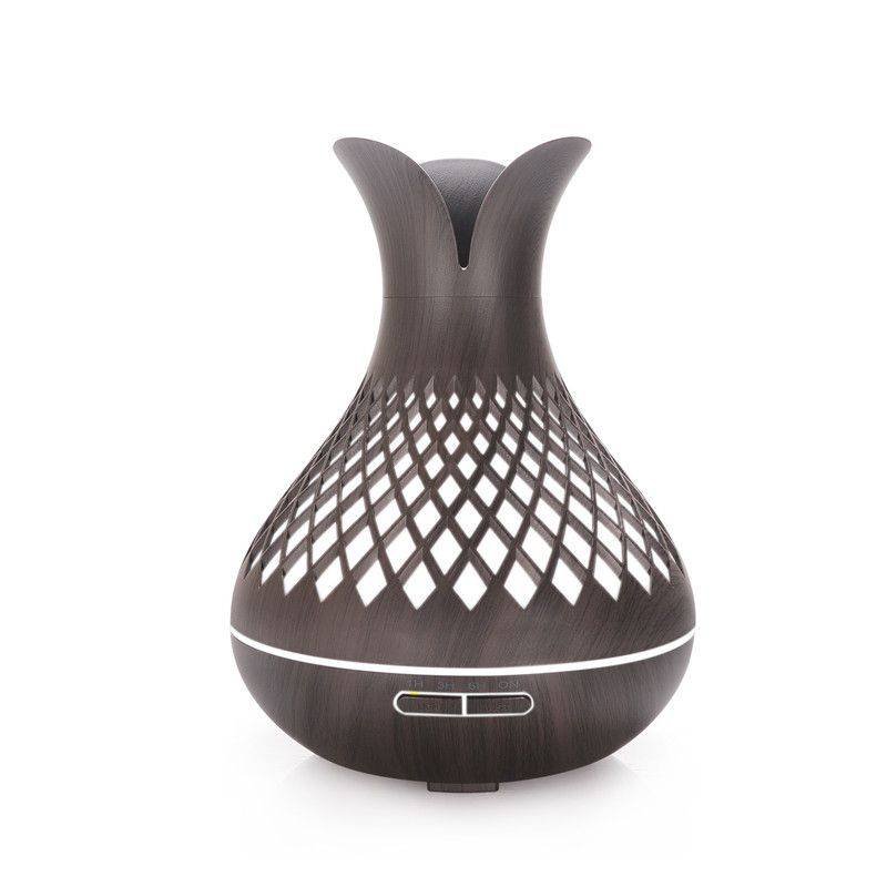 500ML Diamond Hollow Wood Grain Diffuser Humidifier, 7-Color LED Night Light, Remote Control, Timer, Continuous & Intermittent Mist - Dark Wood