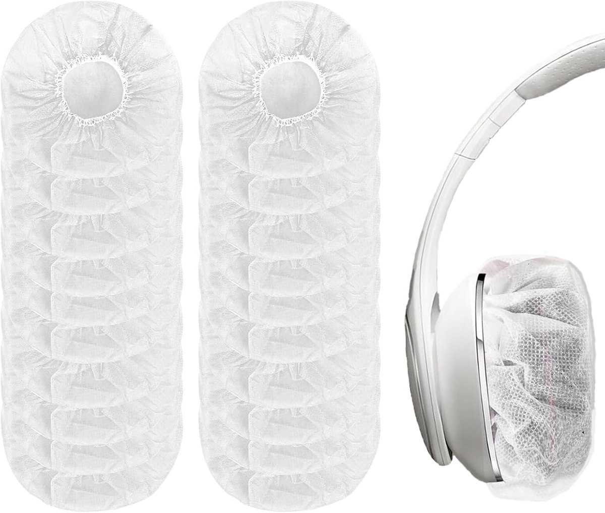 Elastic Headphone Hygiene Cases - 100 pieces - non-woven fabric headphone covers - replacement headphone hygiene cases - elastic stretch - universal - cover case 11cm - for home, sports and office - White