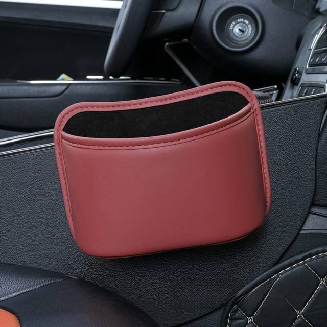 Wine Red Waterproof Leather Car Hanging Storage Organizer with Back Clip 20 x 14.5CM – Mutifunctional Car Trash Bin Cup Holder Phone Storage Pocket for Seat Back, Door & Center Console