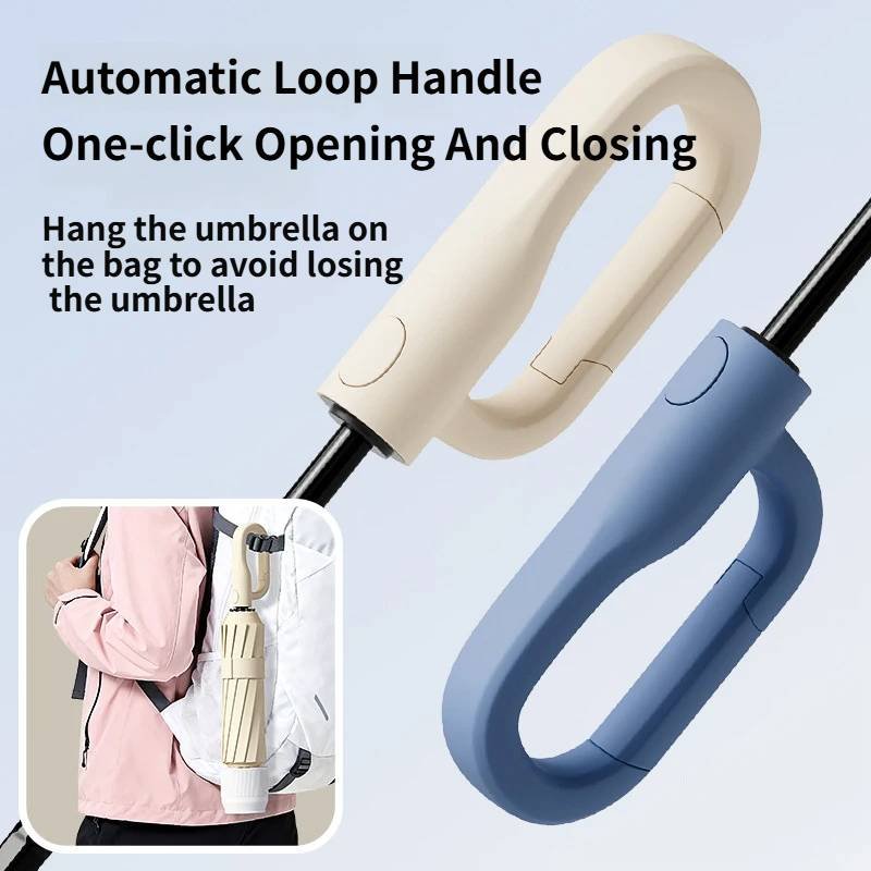Blue Foldable Automatic Open Umbrella with Retractable Waterproof Sleeve, Clip Handle and Winproof Dual Rib - Lightweight Rain Sun Umbrella, Large Diameter 105cm, Compact 37cm Storage, Flower Pattern Appears When Wet