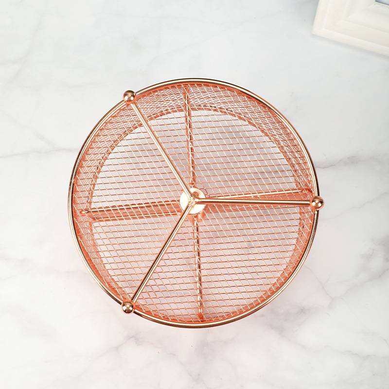 17x17x13cm Rose Gold Metal Mesh Desk Organizer Office Supplies Storage