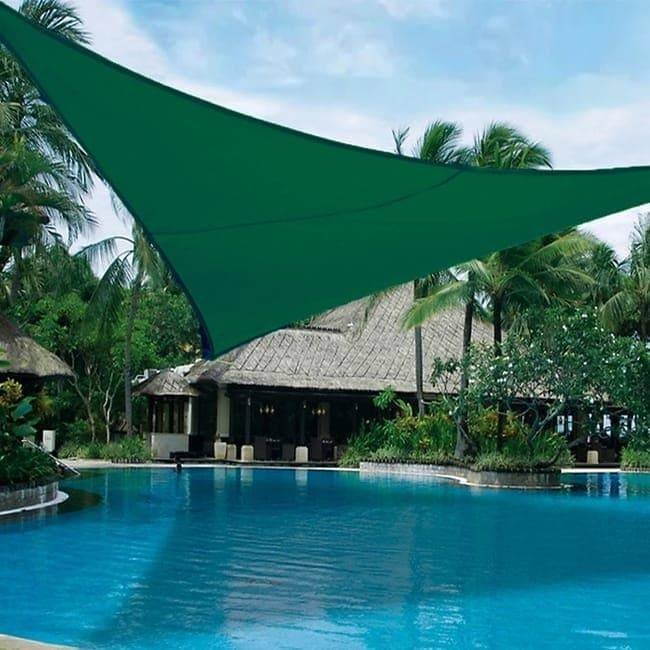 5x5x5m Waterproof Outdoor Sun Sail UV-Protective Triangle Shade Net for Camping Garden Terrace and Pool, Dark green