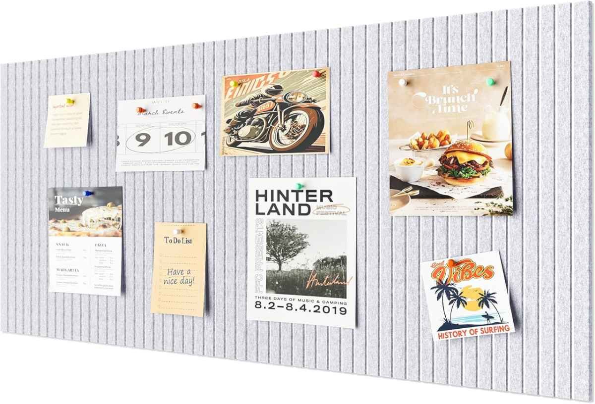 Silver-gray self-adhesive photo board, decorative felt and cork wall panel for photos and messages, acoustic panels bulletin board for home and office
