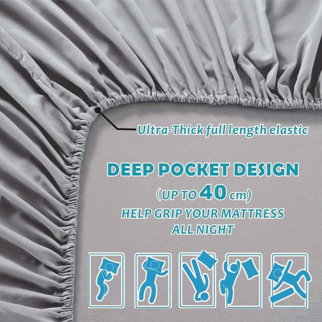Hotel Quality Fitted Sheet - 1 Piece Fitted Sheet  -Breathable Bedding - Wrinkle, Fade, Stain Resistant- 16inch/40cm Deep Pocket Fitted Bed Sheet-Wrinkle and Fade Resistant,(Silver-gray,Double)