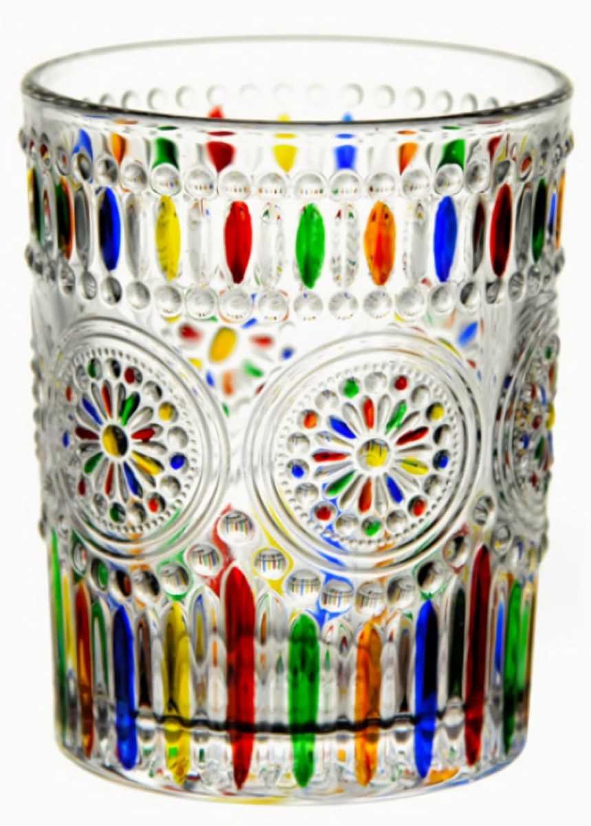 Petluno Hand Painted Stained Glass Whiskey Tumblers, Lead-Free Crystal Colorful Wine Glasses Old Fashioned for Drinking Bourbon, Scotch Whisky, Cocktails, Cognac - Father's Day Gift (Rainbow)