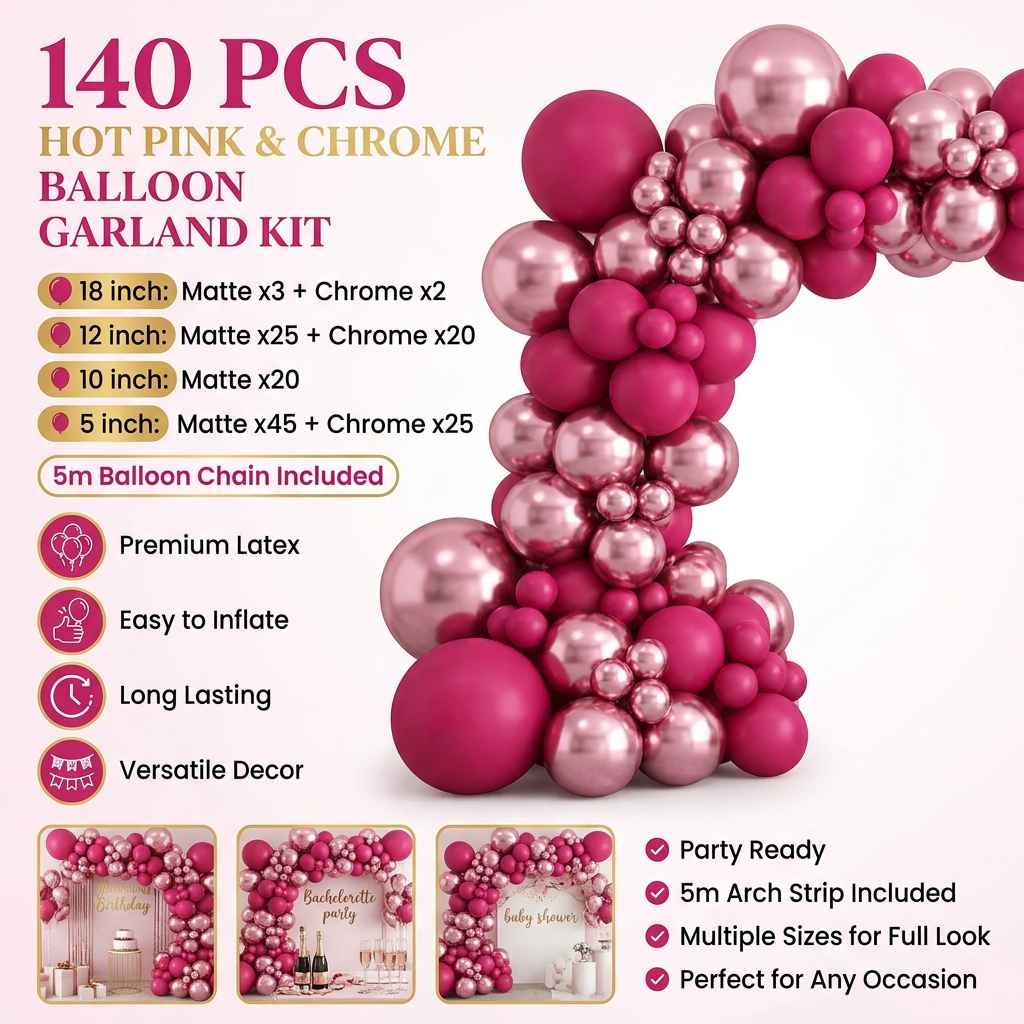 140PCS Rose red Balloon Garland Kit Latex Balloon Arch Set for Birthday Wedding Party Decoration Rose red Party Balloon Arch Kit with Multiple Sizes
