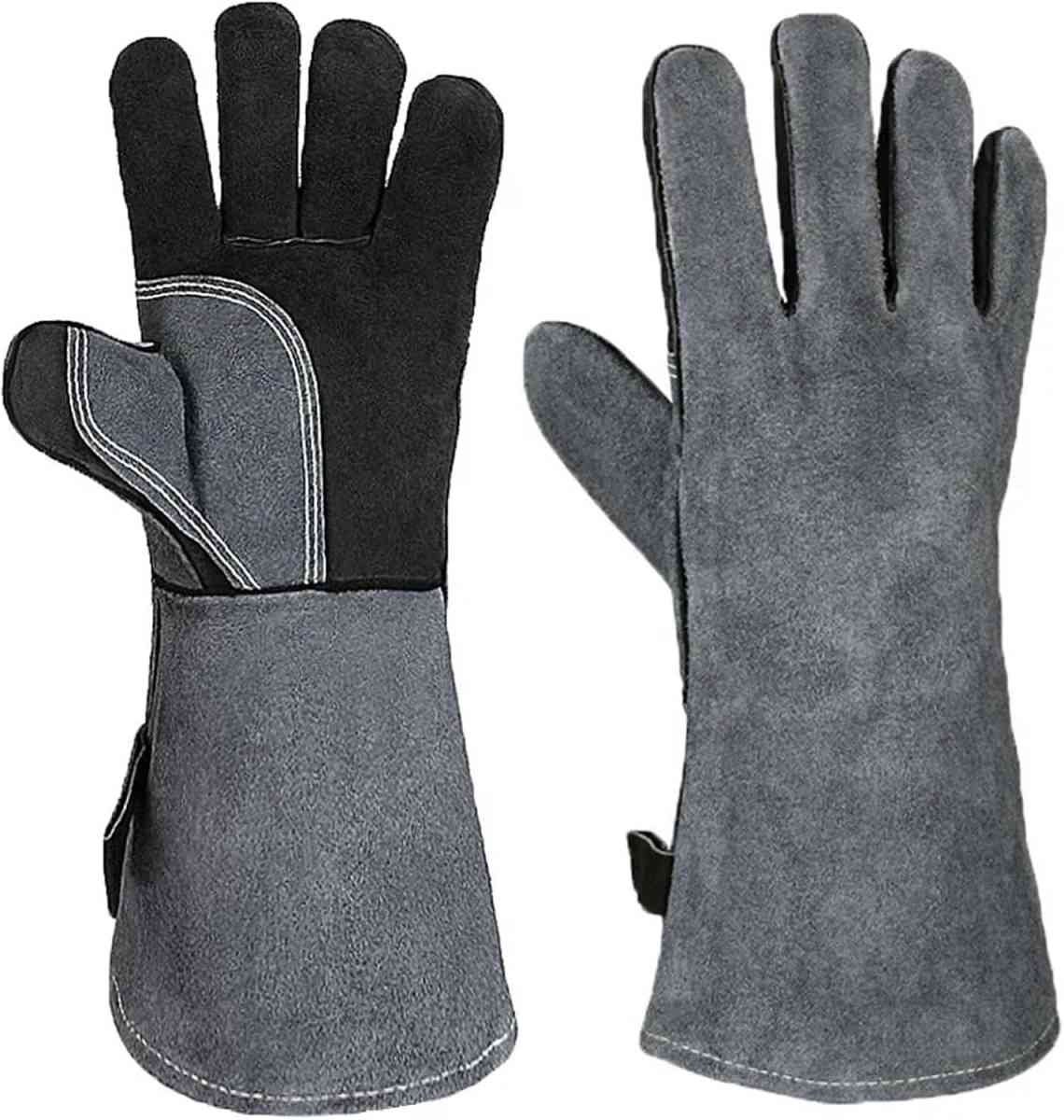 Leather Oven Mitts Heat Resistant up to 500C - Non-Slip Cooking Gloves for Grilling, Baking & Blacksmithing