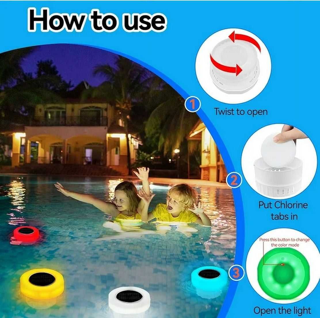 Darzheoy Pool Chlorine Floater, Chlorine Tablet Floater with Solar Light, Floating Chlorine Dispenser Fit 1" and 3" Chlorine Tabs, Adjustable Pool Chlorinator Floater White