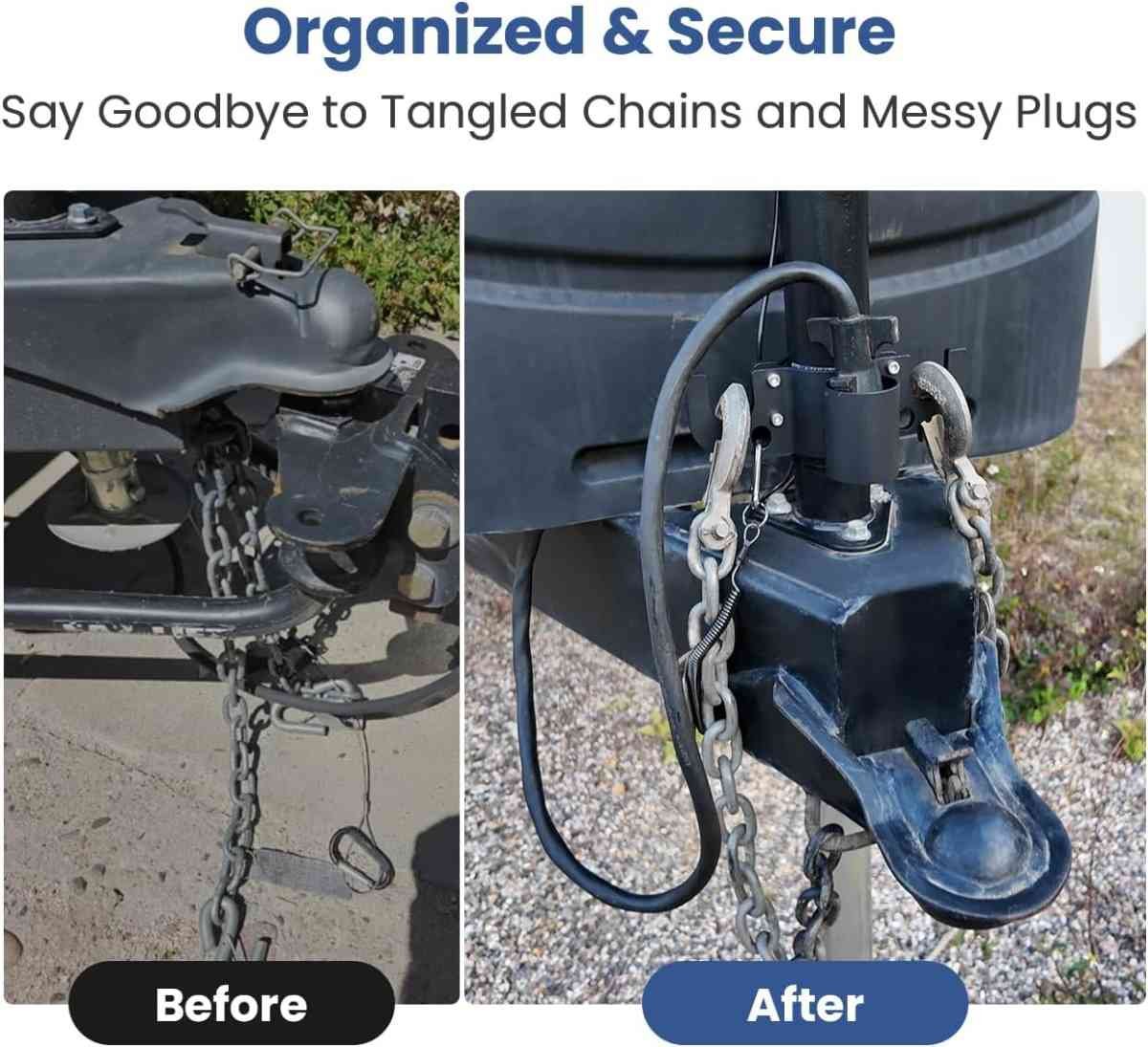 Aluminum Trailer Towing Chain Organizer with 7-Way Plug Holder- Heavy-Duty RV Tongue Jack Accessories