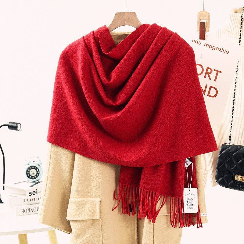 Solid Color Cashmere Wrap Scarf, Thickened for Warmth and Windproof, Bohemian-Style Winter Wardrobe Essential(burgundy43)
