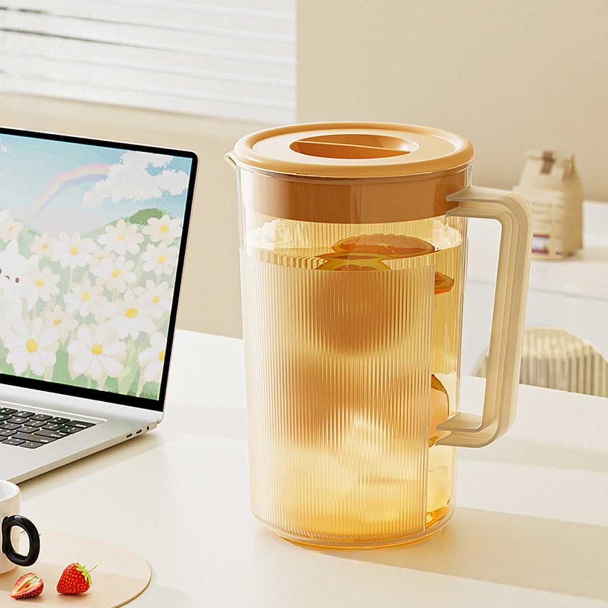 PALIFEUR Water Pitcher with Lid, 2 L Plastic Pitcher for Tea & Juice Water, Hot/Cold Water Jug, Tea Pitcher, Juice Pitcher, 13.5 x 7.2 x 4.7 Inch Z-7-Orange