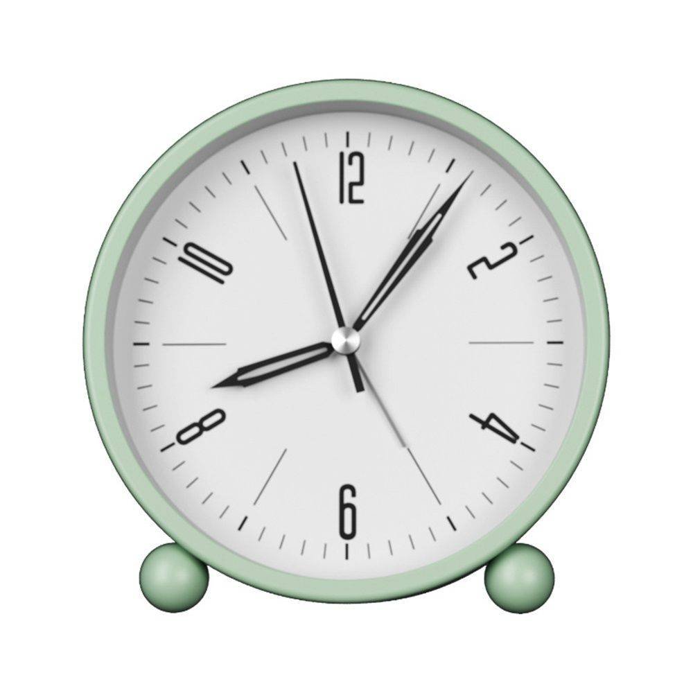 Nightlight Alarm Clock 4.5" Round Silent Alarm Clock Bedside Desk Non-Ticking Travel Clock Battery Operated Green(Battery Include)