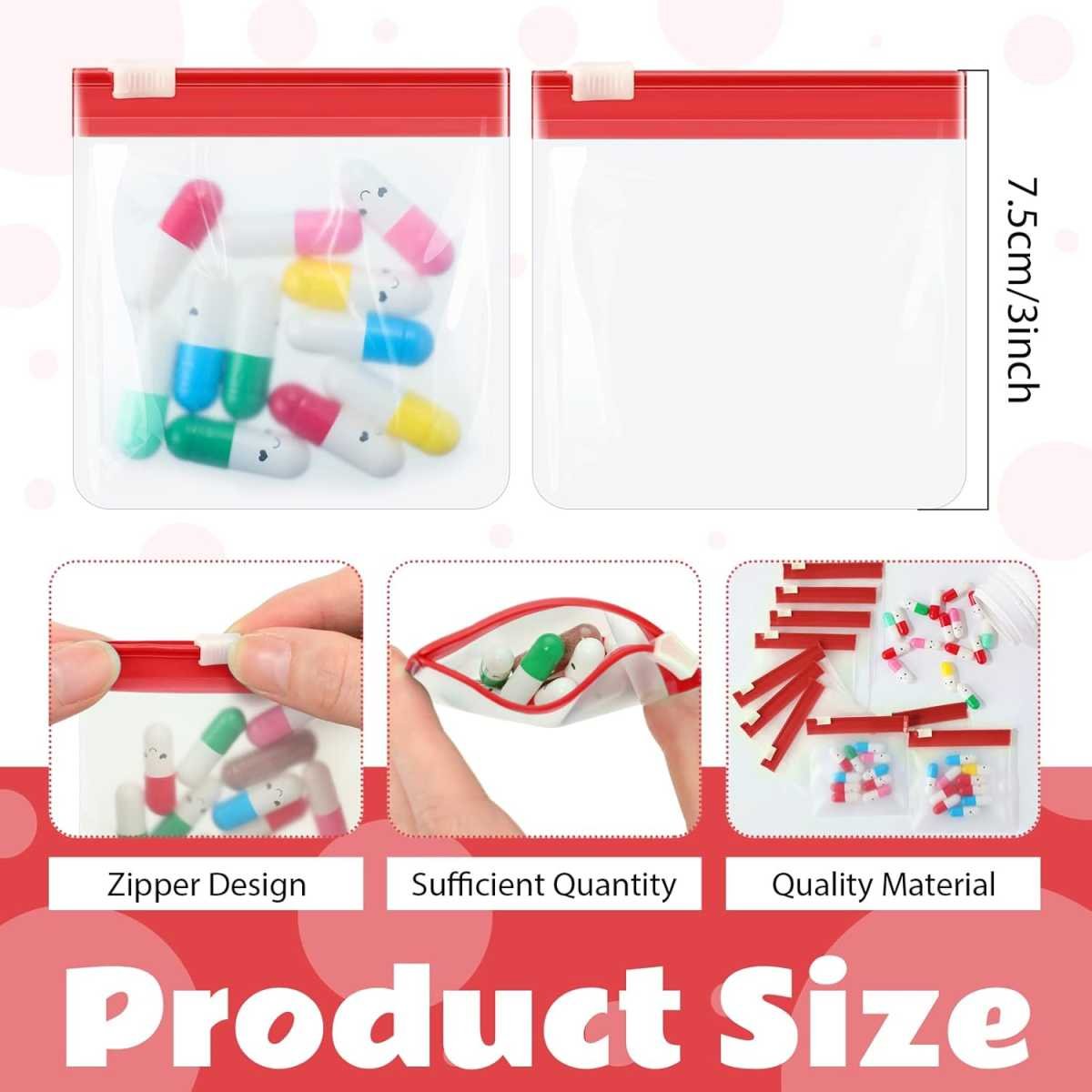 24 Pieces Pill Pouch Bags Zippered Set Reusable Translucent Medicine Organizer Sealing Travel Plastic Bags with Slide Lock for Storage(Red)