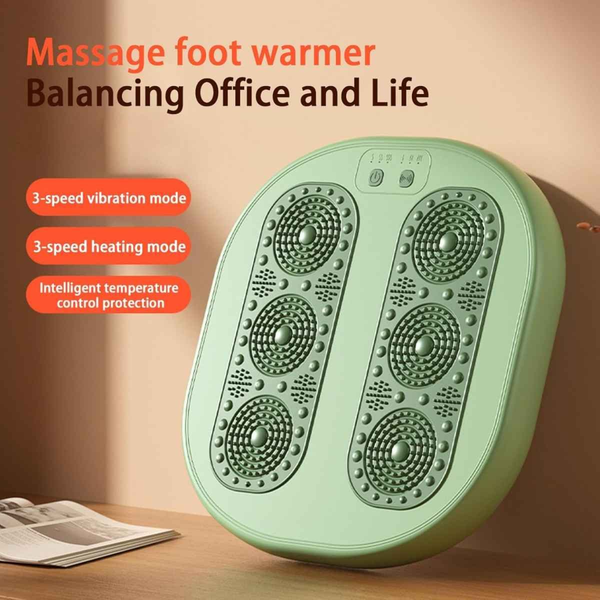 Foot warming cushion - Electric foot warming cushion - Foot warmer - 3 temperature settings - Built-in 6 manual massage heads - Suitable for home, office and dormitories - Warming cushions (green)