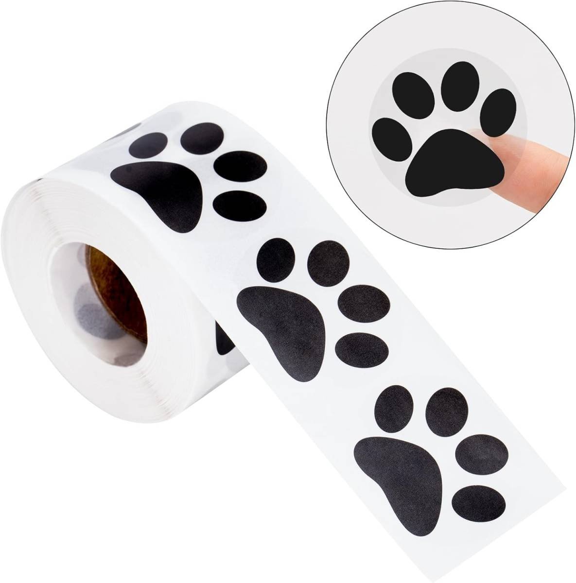 Paw Stickers - Paw Prints Stickers 500Pcs 1.5Inch Puppy Dog Bear Paw Prints Sticker Self Adhesive Clear & Black Paw Patrol Sticker Roll for Birthday Party Envelope Seal Card Gift Packaging