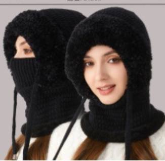 Winter Corn Velvet Hooded Scarf Mask Set - 3-in-1 Thermal Fleece Lined Balaclava for Extreme Cold - Windproof Face Cover for Skiing Cycling - Black (2-Pack Same Color)