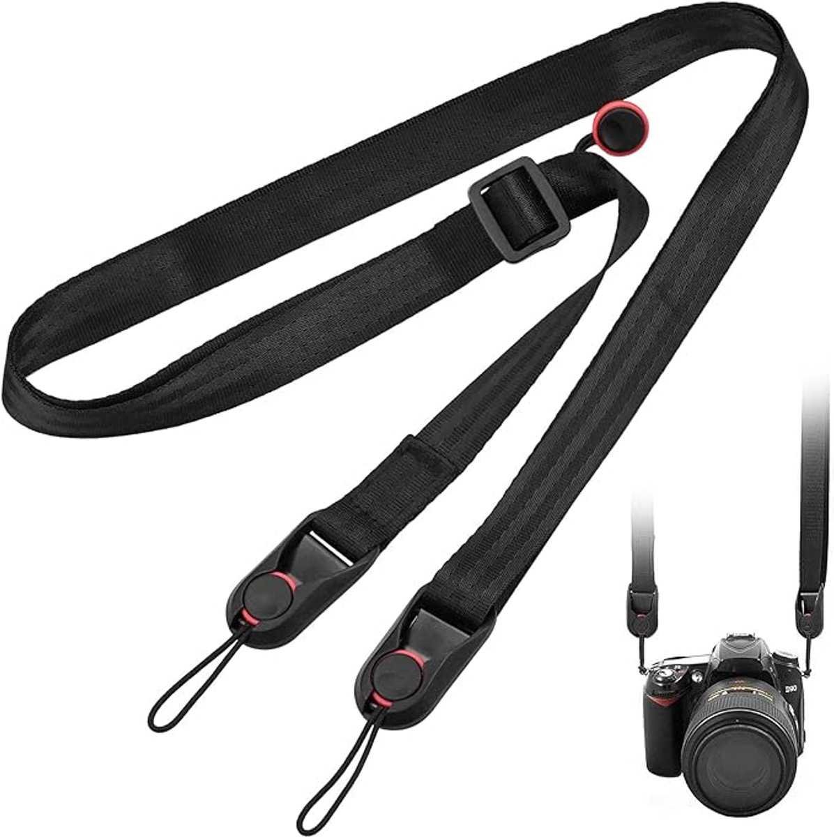 Camera Strap Compact - Wrist Strap for DSLR Camera - Neck Strap Band - Belt - Shoulder Strap - Camera Strap Set - Carrying Strap - Adjustable Length - Suitable for Canon, Nikon, Sony DSLR - Black