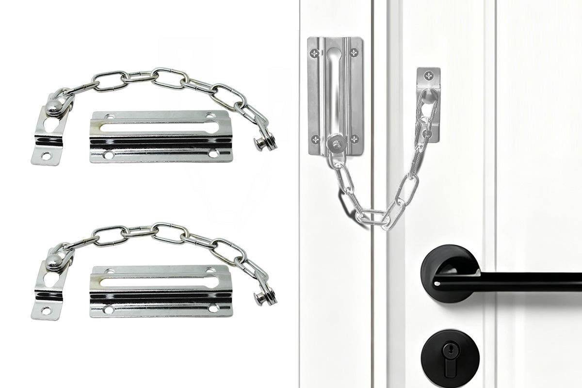 2Pcs Door Security Chain Lock Door Chain Lock with 12 Screws for Wood Door-Silver