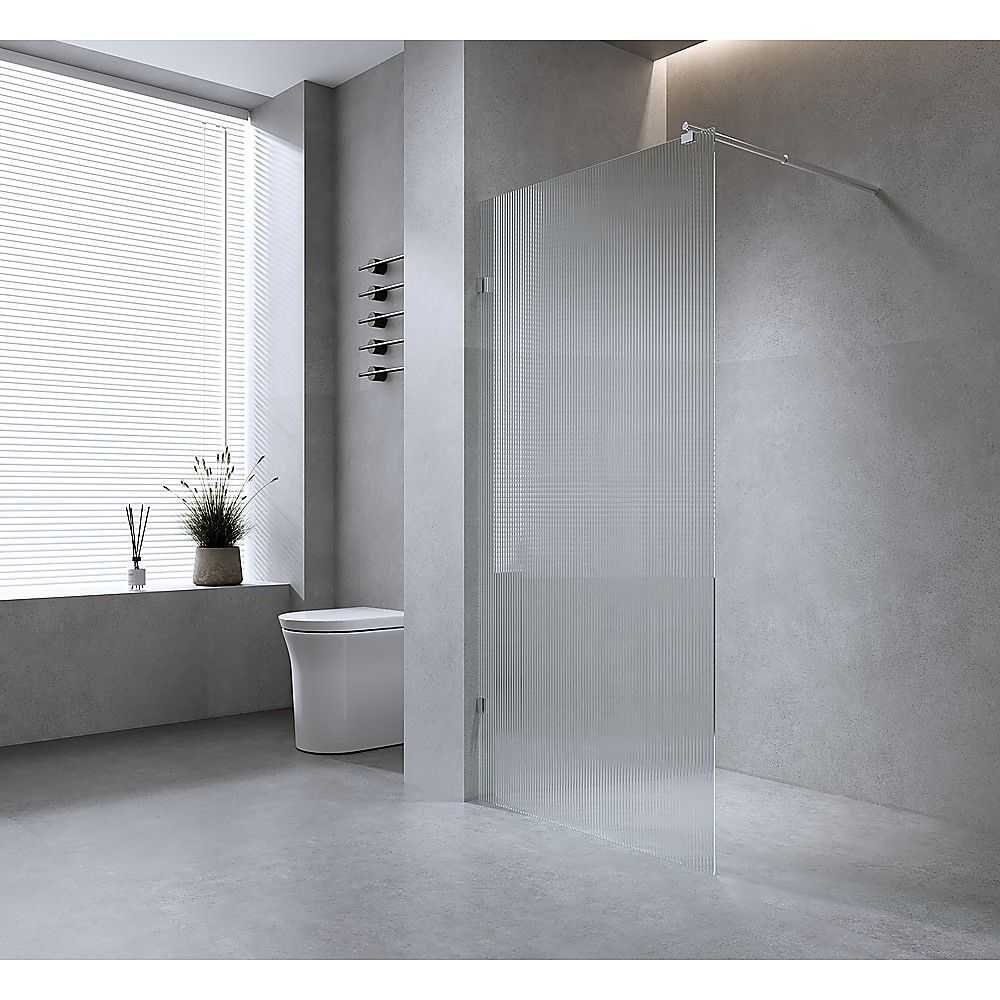 90cm Reeded Single Shower Glass Screen with Gold Wall & Floor F Bracket