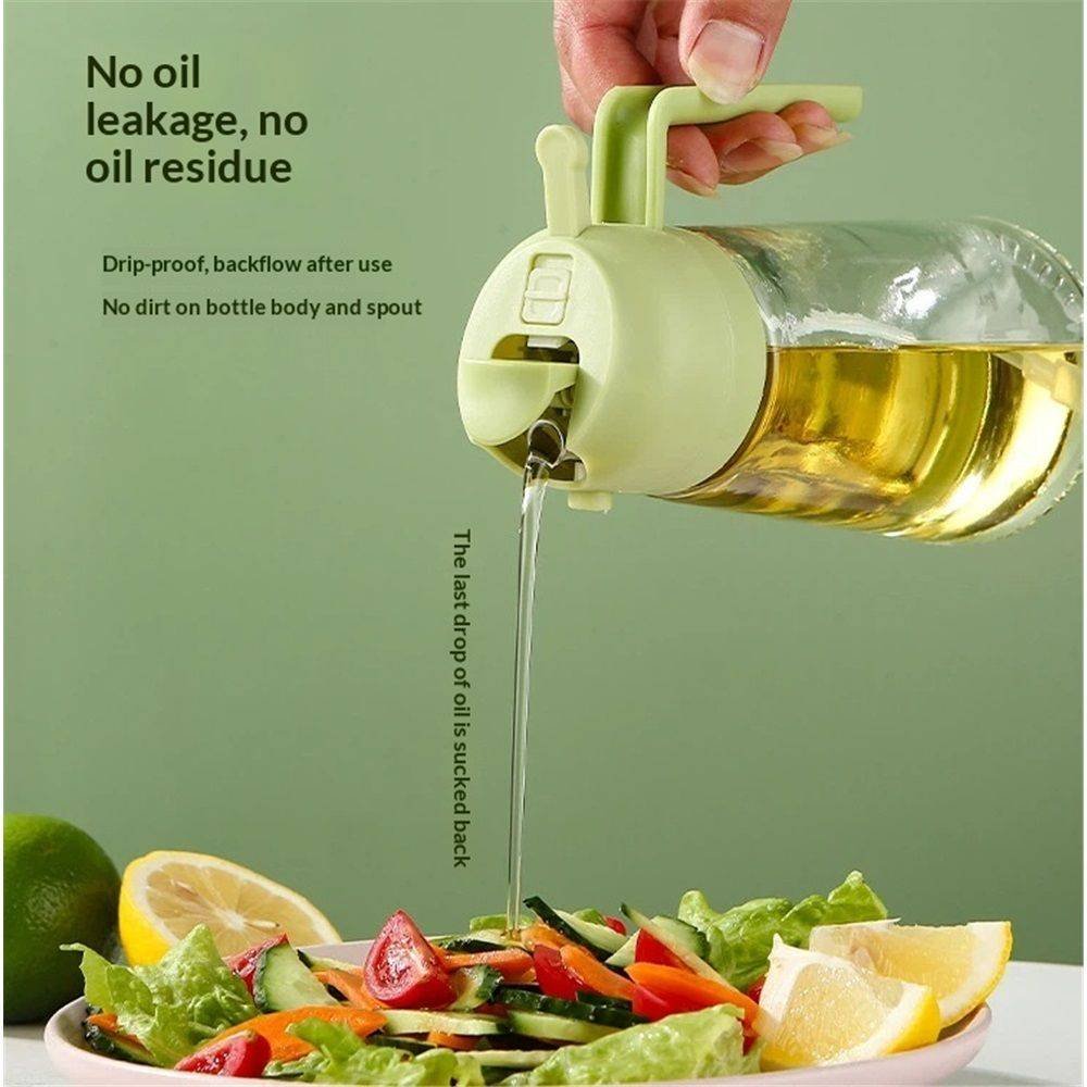 2 in 1 Glass Oil Sprayer & Dispenser, Premium Olive Oil Dispenser Bottle for Kitchen, Food-grade Oil Spray Bottle for Cooking, Air Fryer, Frying, BBQ (Green-470ml)