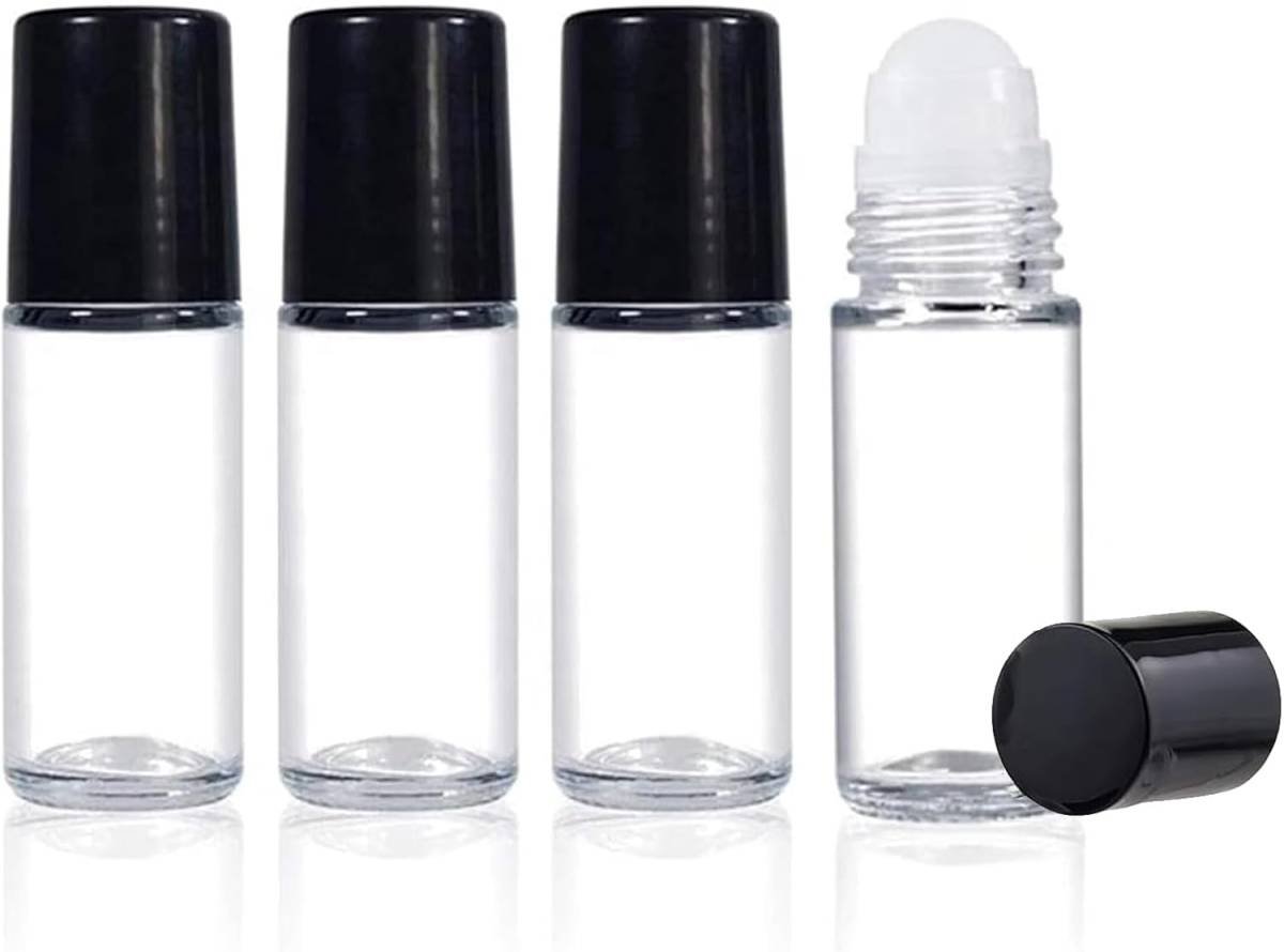 4PCS Essential Oil rolling Bottle, 30ml Portable Transparent Empty Glass Essential Oil Rolling Bottle,Refillable Cosmetic Perfume Rolling Bottle,For Fragrance Essential Oil