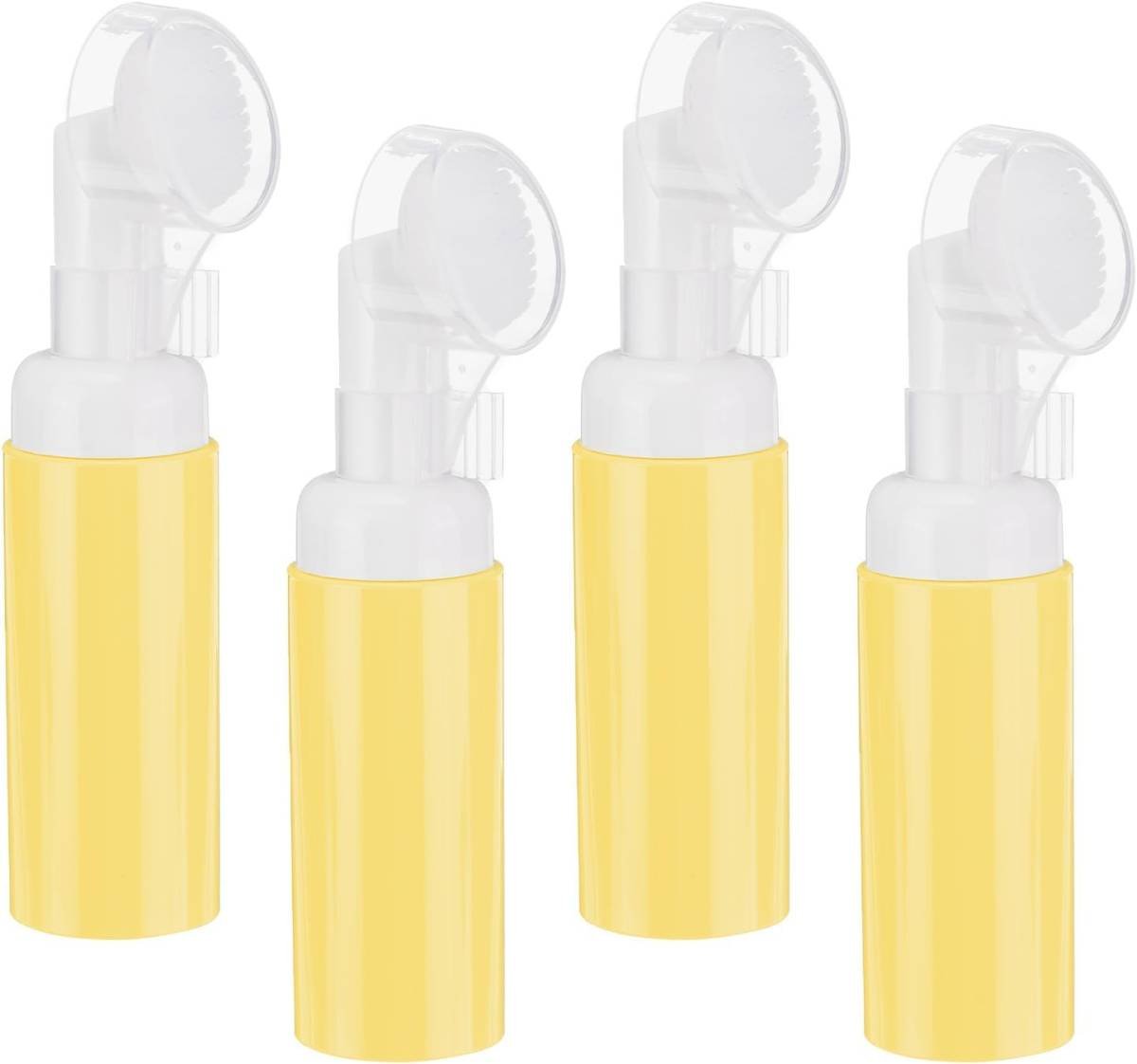 4Pcs Empty Foaming Soap Dispenser, 2oz / 60ml Facial Cleanser Foam Bottle with Brush for Hand Soap, Shampoo, Shower Gel, Yellow