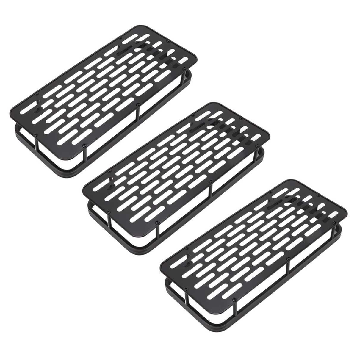 Shower Storage Rack 3 Layers Punch Free Rectangle Aluminum Shower Shelf Basket for Home Bathroom Black