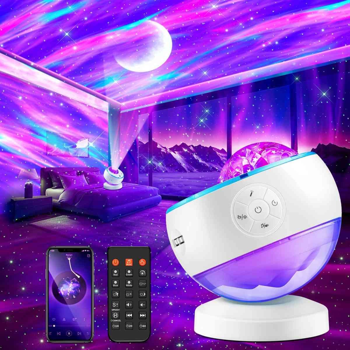 Starry Sky Projector Lamp - 300 Lighting Settings - Northern Light - 15 White Noise Bluetooth Projector Modes - Galaxy Party Light - Starry Sky Projector Light Cord with Timer - Room Decoration