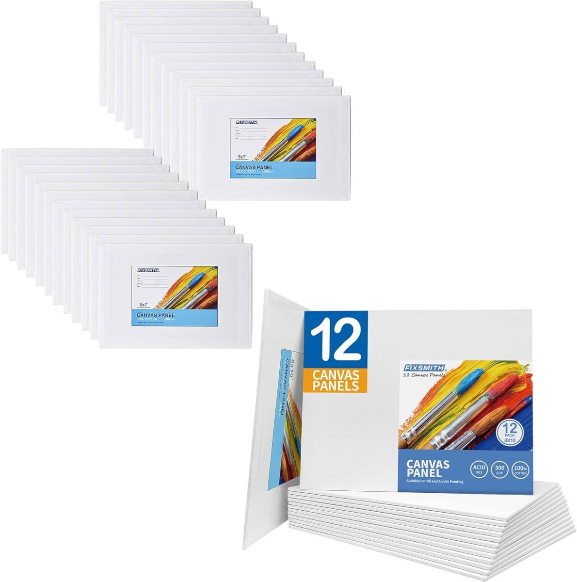 Painting Canvas Panel Boards - 5x7 Inch Art Canvas,24 Pack with 8x10 Inch Canvas Board Super Value 12 Pack Canvases,100% Cotton,Primed Canvas Panel,Acid Free,Artist Canvas Boards