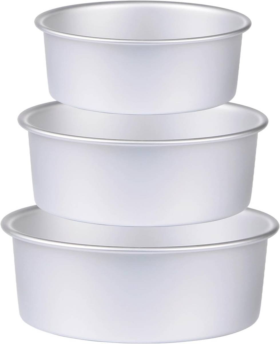 Round Cake Pan Set of 3 (6 x 3 inch/8 x 3 inch/10 x 3 inch), Aluminum Baking Pans for Layer Cakes, Heavy Duty Non-Stick, Evenly Baking Tools for Home Kitchen, Birthday Wedding Anniversary