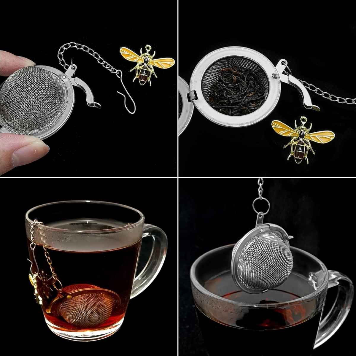6Pcs Stainless Steel Mesh Tea Infuser, 2.1 inch Tea Strainer with Honey Bee Set Pendant, Tea Ball Tea Diffuser Tea Steeper for Filtering Tea,Tea Infusers for Loose Tea