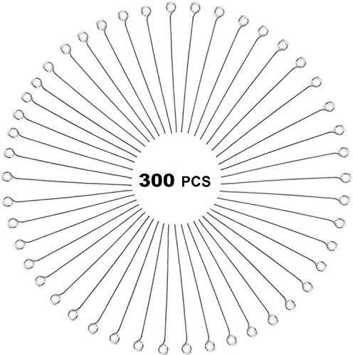 300pcs 4cm 304 Stainless Steel Open Eye Pins Head Pins for Jewelry Making, (Silver) Silver Silver Silver