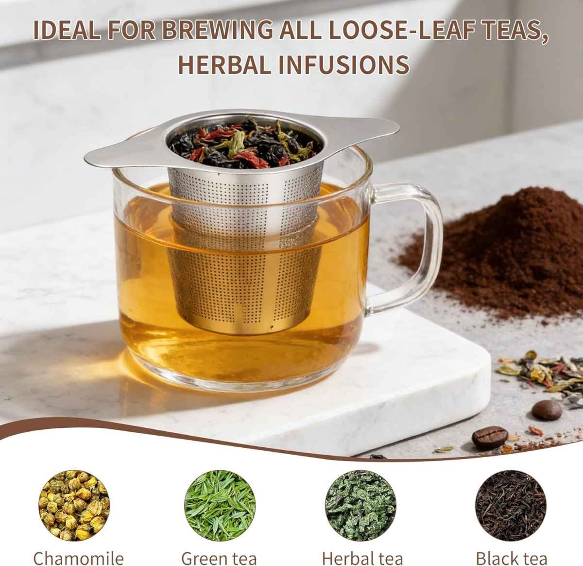 Tea infuser,Stainless Steel Tea Steeper and Strainer, Tea Strainers for Loose Tea - Reusable Durable Infuser for Brewing Tea and Coffee
