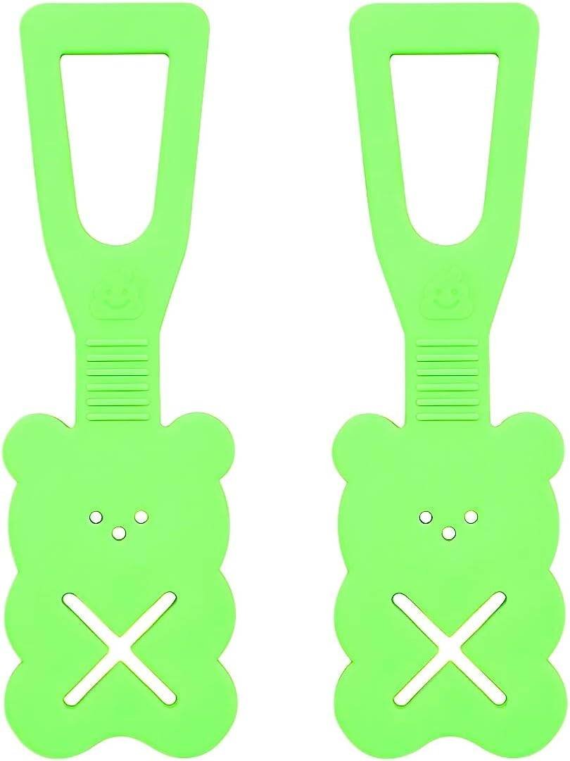 Green Bear Shaped Silicone Dog Poop Bag Holder 2 Pack Hands Free Clip for Full Poop Bags