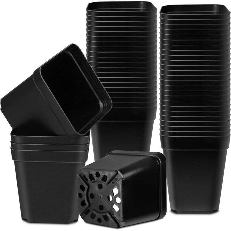 100 Pieces Plastic Square Nursery Seedling Pots Reusable, 7 cm