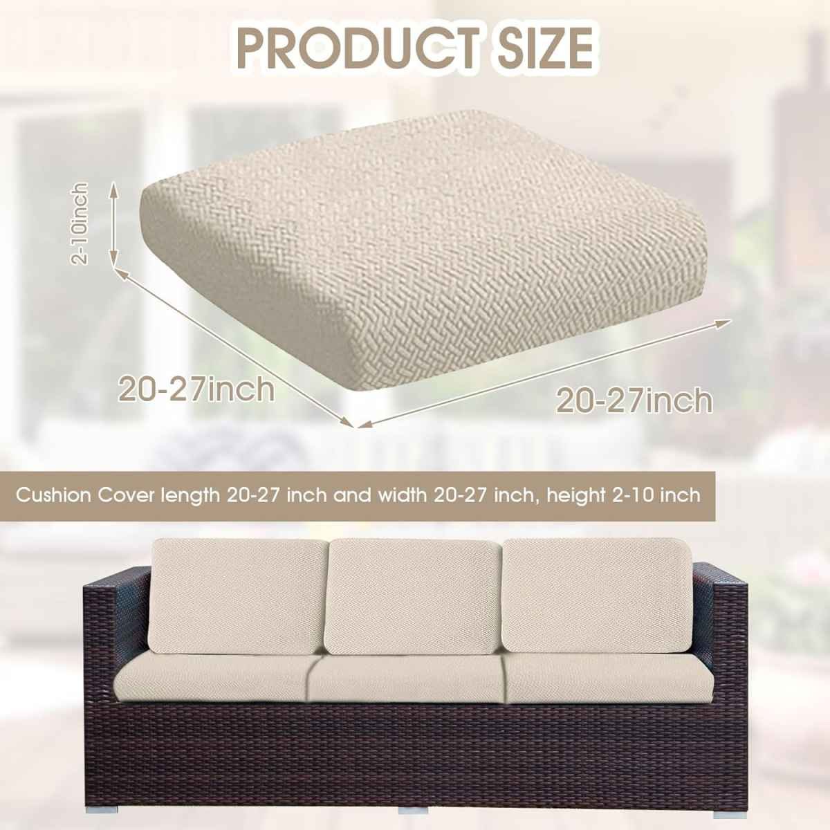Outdoor Waterproof Couch Cushion Covers, Stretch Individual Patio Chair Cushion Outdoor Seat Cushion Pad Replacement Sofa Cushion Protector Sofa Slipcover (Cream, 2Pcs)